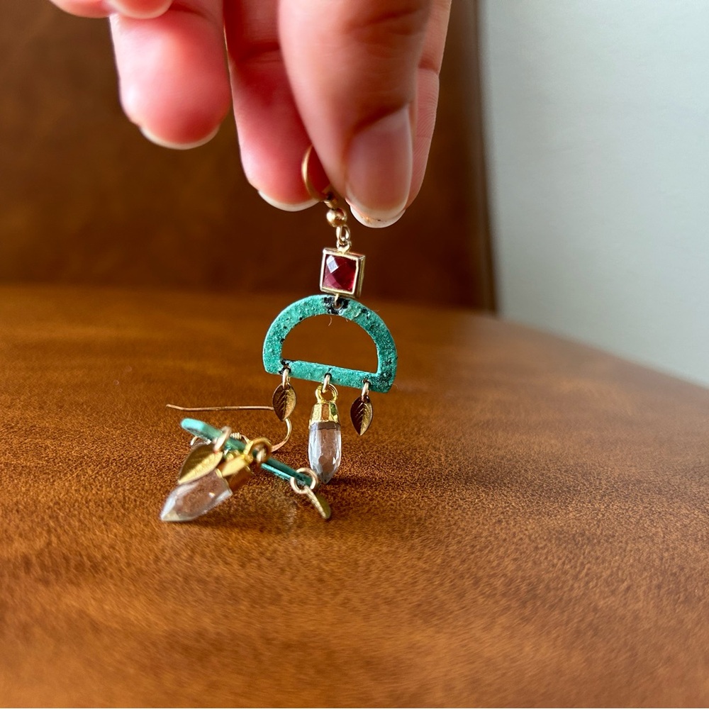 MODERN ARTIFACT Handcrafted Earrings with Rubies and Quartz